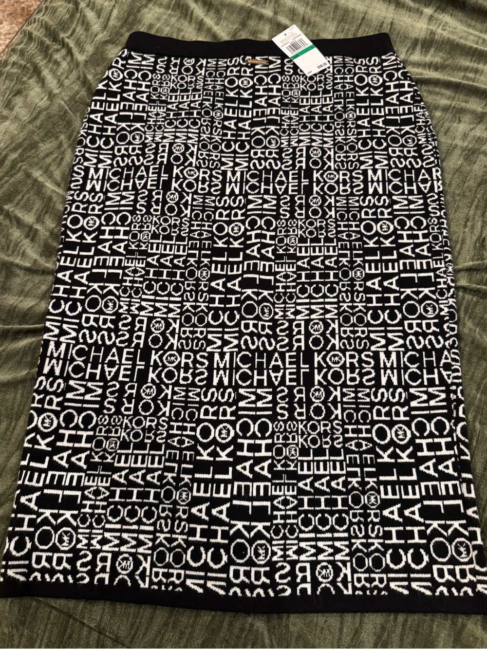 Michael Kors Black and White Logo Knit Pencil Skirt